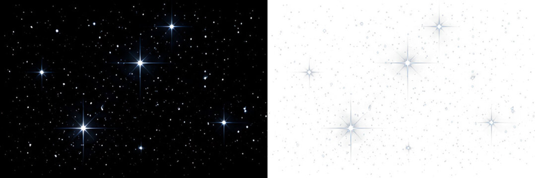 夜空に輝く星と宇宙の塵のイラスト。透明背景のキラキラした星屑のPNG素材