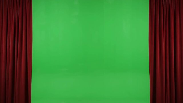 Red velvet theater curtains opening from the center on stage