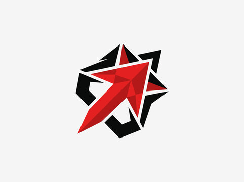 Dynamic Abstract Red Star Emblem With Sharp Edges And Geometric Forms