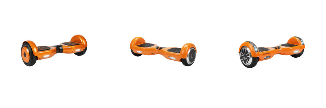 Orange Hoverboards Clipart Set, Self-Balancing Electric Scooters Vector PNG, Modern Personal Transport Cutout Elements, Hoverboard Graphic Isolated Transparent Background A