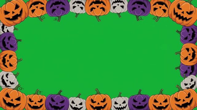 Halloween Pumpkin Border Animation with Glowing Green Lights