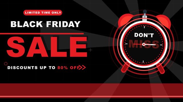 Black Friday Limited Time Sale Promo Motion Graphic with Animated Alarm Clock