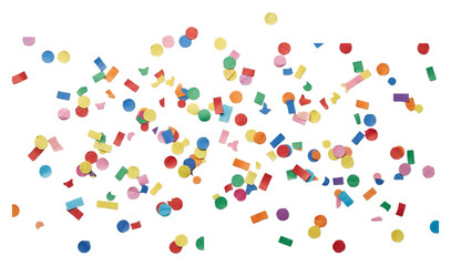Scattered colorful paper confetti shapes