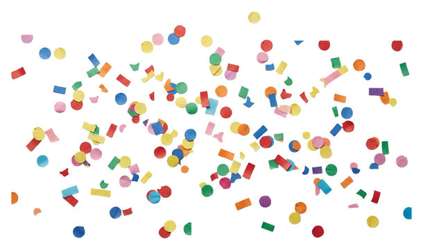 Scattered colorful paper confetti shapes