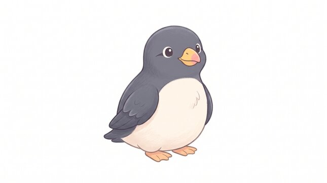 Cute cartoon baby penguin illustration on white background