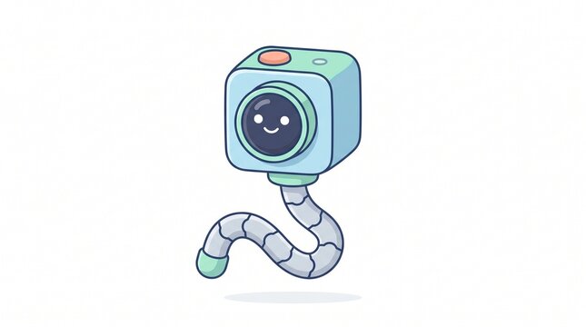 Cute cartoon robot camera with a friendly face and flexible neck