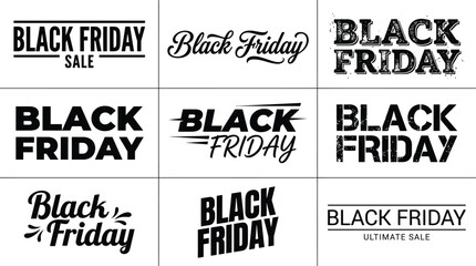 Fototapeta premium Collection of vintage black friday sale typography designs in various styles and arrangements for promotional use