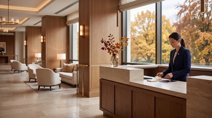 Fototapeta premium Hotel Lobby with Receptionist