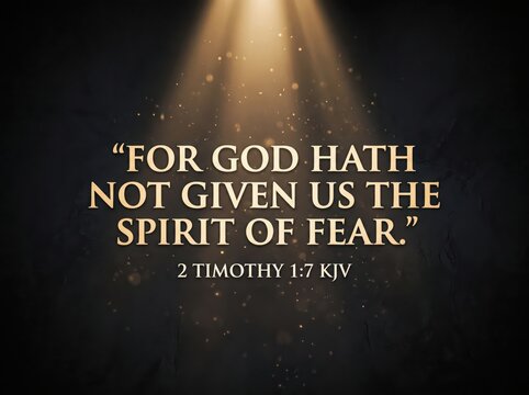 Inspirational bible verse quote from 2 timothy 1 7 featuring golden text on a dark dramatic background