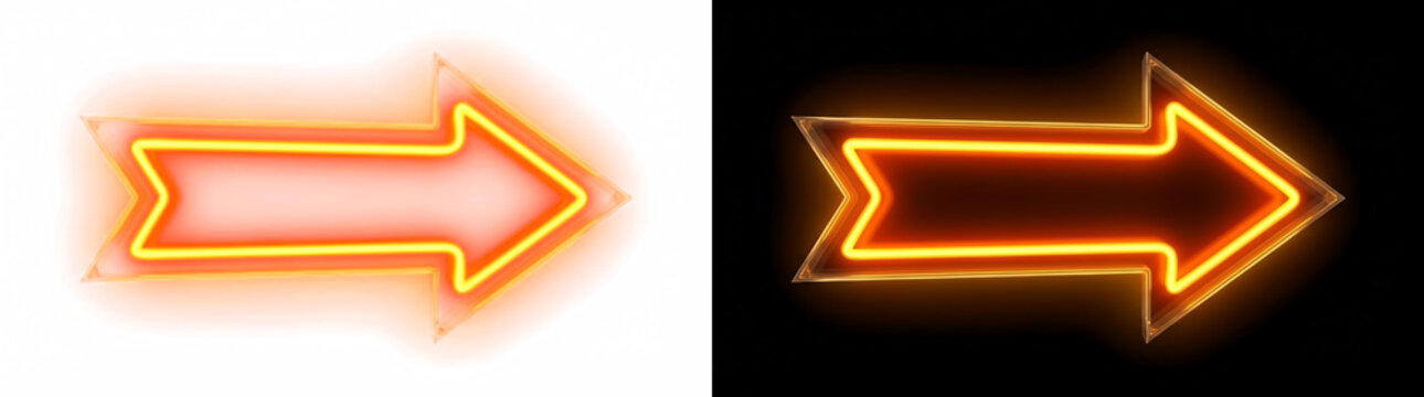 Glowing neon arrow overlay element isolated on pure black background