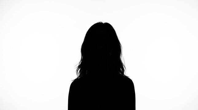 Anonymous female profile depicted as a dark figure in a black silhouette portrait.
