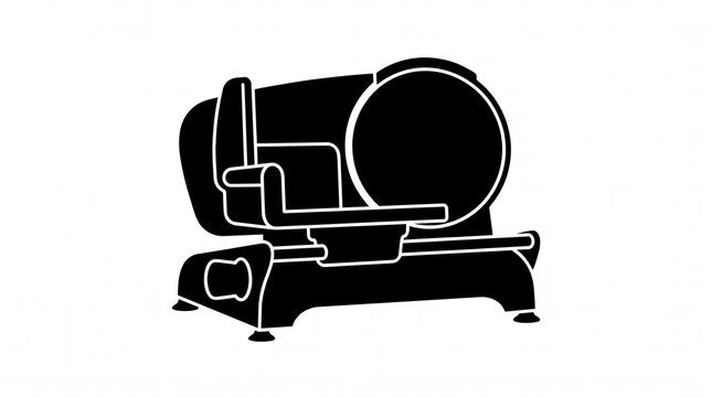 Black silhouette of a meat slicer machine on a white background