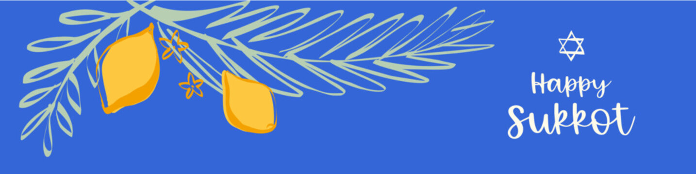 Celebrating Sukkot with lush palm branch and Etrog on vibrant blue background