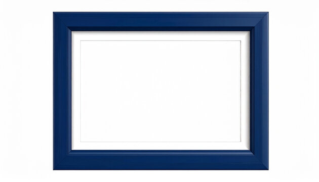 Modern navy blue horizontal picture frame mockup with white mat board with copy space