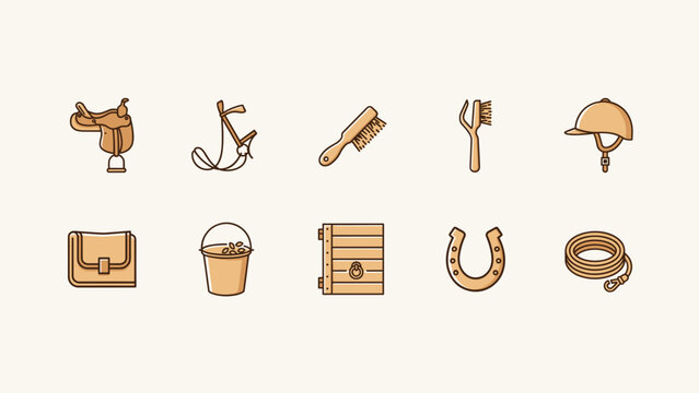 Horse riding and stable equipment icon set &ndash; Perfect for equestrian shops, riding school branding, or farm supply catalogues