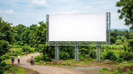 Fototapeta premium Expansive Rural Billboard Displaying Advertisements Against Lush Greenery