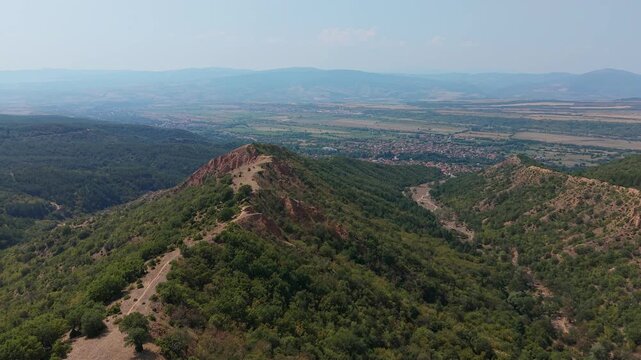 Aerial view of a scenic valley panorama at the Stob Pyramids