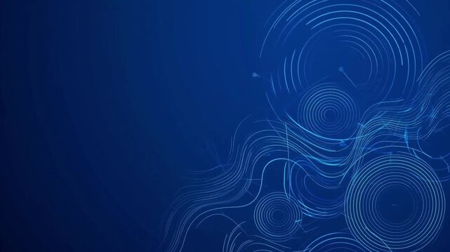 Abstract digital circular lines and wave grid over dark blue background, big data technology concept