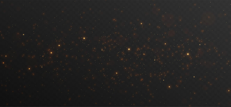 Golden glitter particles and glowing sparks. Christmas decoration texture. Luxury dark background for celebration, wedding, beauty. Branding or premium design project template. Vector illustration.
