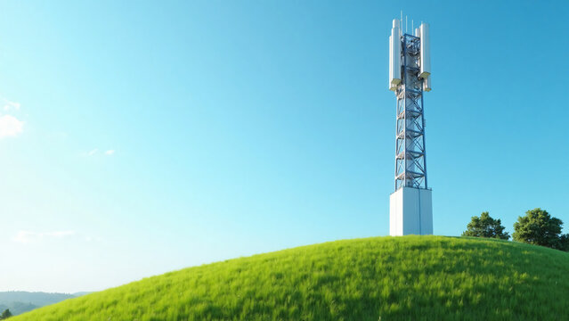 5G Tower on Green Hill for Marketing Text