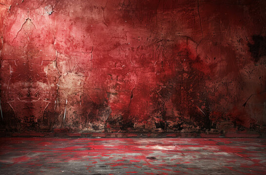 Photo of Dark red peeling wall of old abandoned industrial building. Background texture for backdrops or mapping