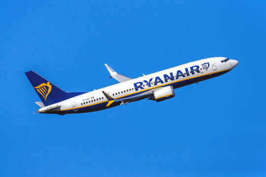Luqa, Malta - September 4, 2026: Ryanair Boeing 737-8 MAX 200 (REG: EI-IGF) on deprture runway 13 to London Stansted as flight FR4207.