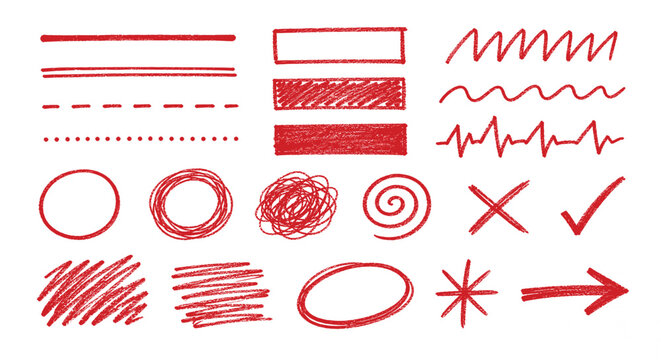 Hand drawn underline and scribble set, doodle brush stroke, correction scribble, paintbrush streak, highlighter marks, freehand marker swatches, vector illustration