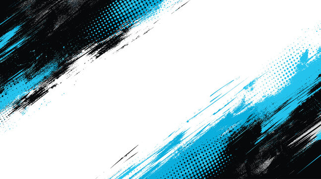 Blue race flag frame banner with checker pattern on white background and grunge halftone texture. Vector racing sport border, start or finish distressed design for car or motorsport victory poster