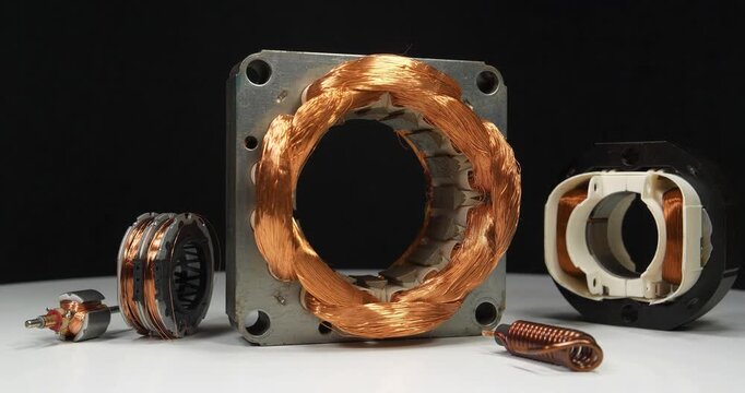 Stators and small armature or rotor of electric motor with copper coils from various household appliances