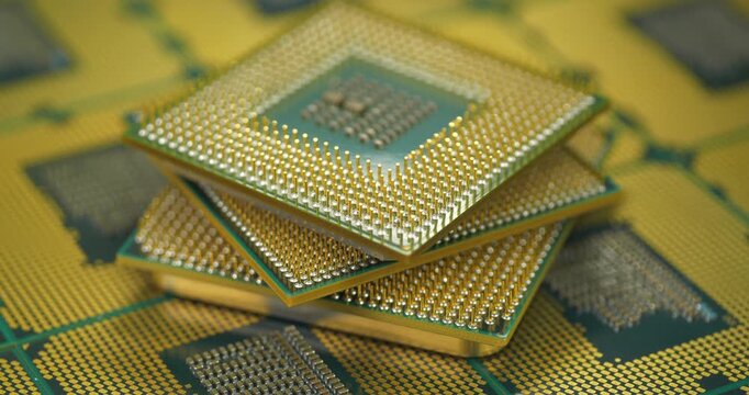 Close-up of computer processors highlighting the intricate arrangement of pins and contacts on their chips