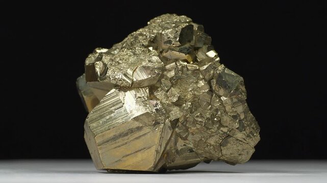 Natural pyrite crystals with a shiny metallic surface, an iron sulfide mineral also known as fools gold