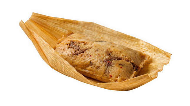Traditional mexican tamale wrapped in a corn husk isolated on transparent background