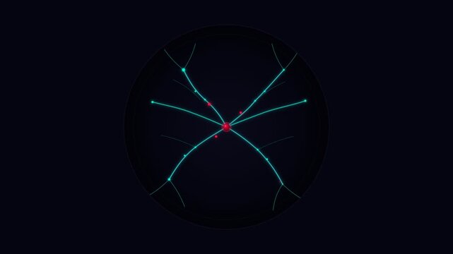Futuristic neural network animation, abstract digital brain cell connection, glowing synapse data visualization on dark background