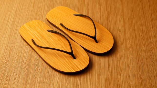 Summer sandals rest on light wood surface