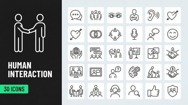 Human Interaction Icon Set with Social Communication, People Connection, and Relationship Building Symbols