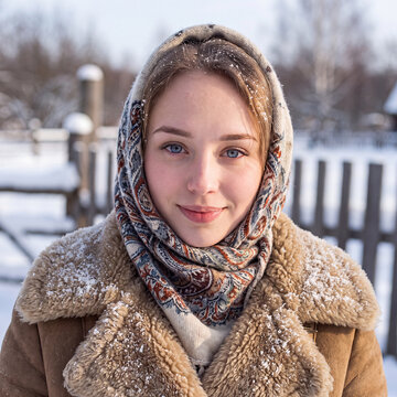 Winter portrait of a young beautiful woman. AI-generated