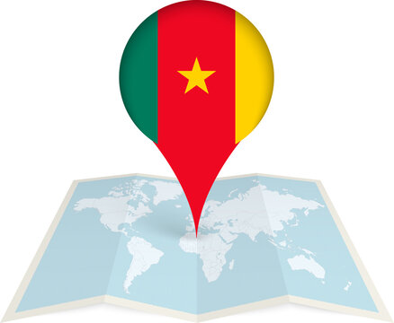 Cameroon Flag Pointer on World Map