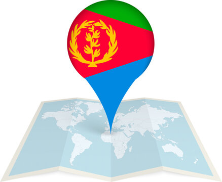Eritrea Flag Pointer on World Map