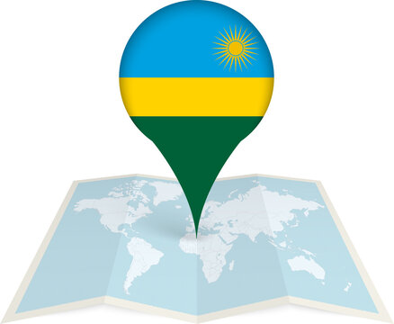 Rwanda Flag Pointer on World Map