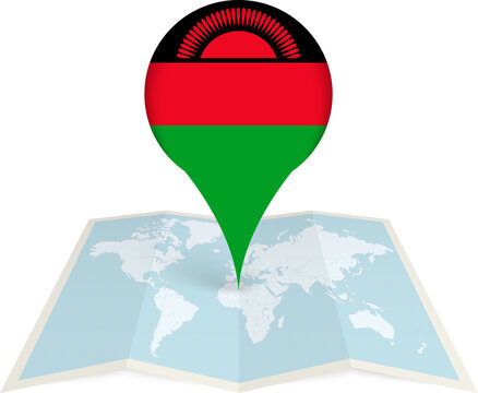 Malawi Flag Pointer on World Map