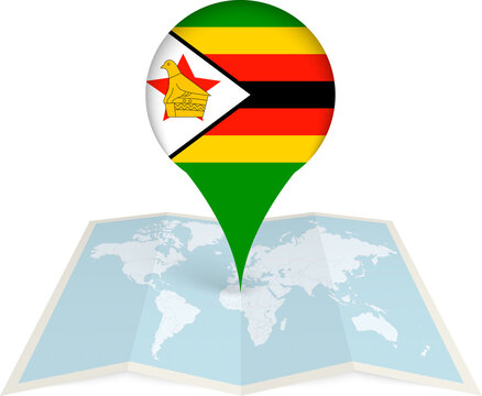 Zimbabwe Flag Pointer on World Map