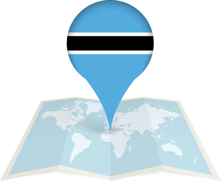 Botswana Flag Pointer on World Map