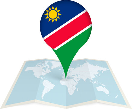Namibia Flag Pointer on World Map