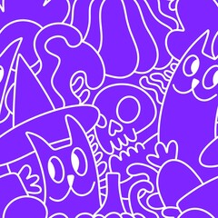Fototapeta premium Halloween animals seamless cats pattern for wrapping paper and fabrics and linens and kids clothes print