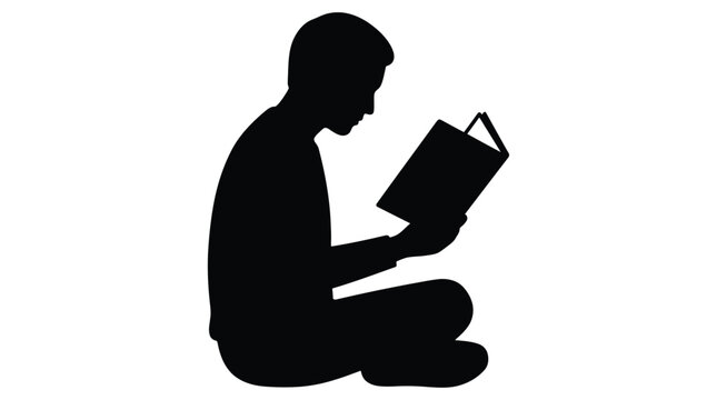 Silhouette of a person reading a book against a white background
