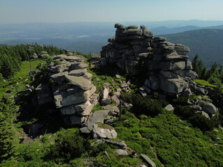 Skały Bażynowe, aerial view on sudety mountains © Ruchacz
