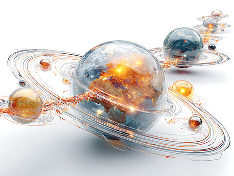 Futuristic interplanetary civilization network connecting Earth and planets