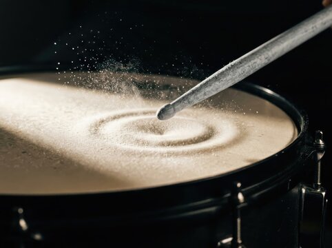 Resonant Drumhead Strike Creates Powder Motion for Music Copy Space