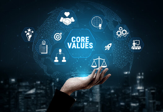 Conceptual Representation of Core Values with Digital Icons and Globe Visualization for Business and Ethics Illustration Fluxor.