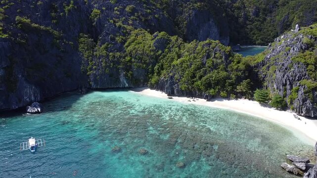 Aerial View of Limestone Islands and Turquoise Water in El Nido Close